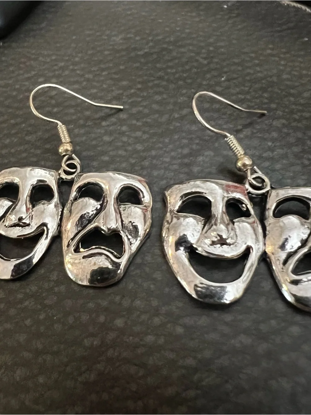 Silver Theater Mask Drop Earrings - Women's Jewelry